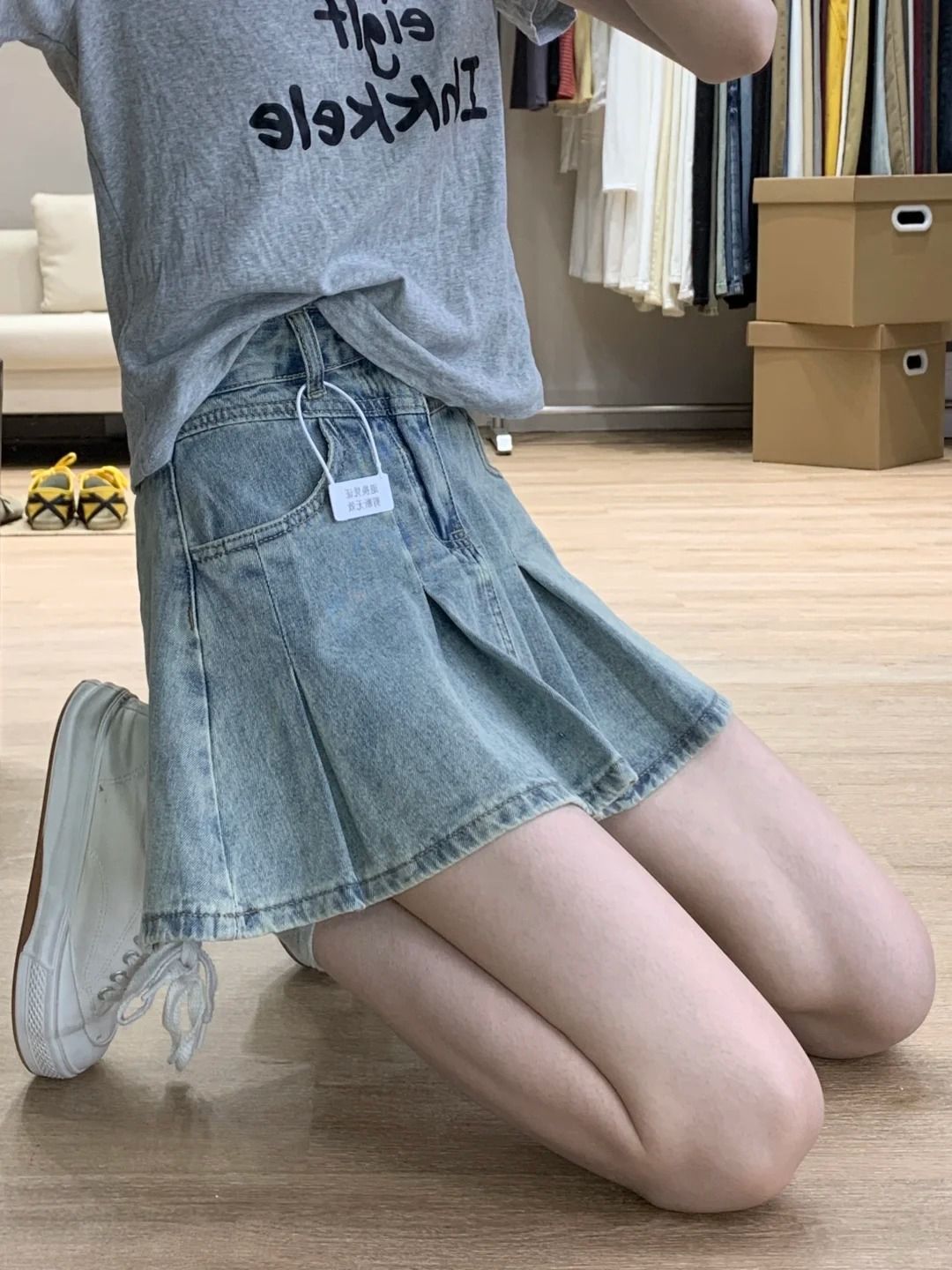 Vintage Fashion Jeans - Dames hoge taille denim geplooide rok