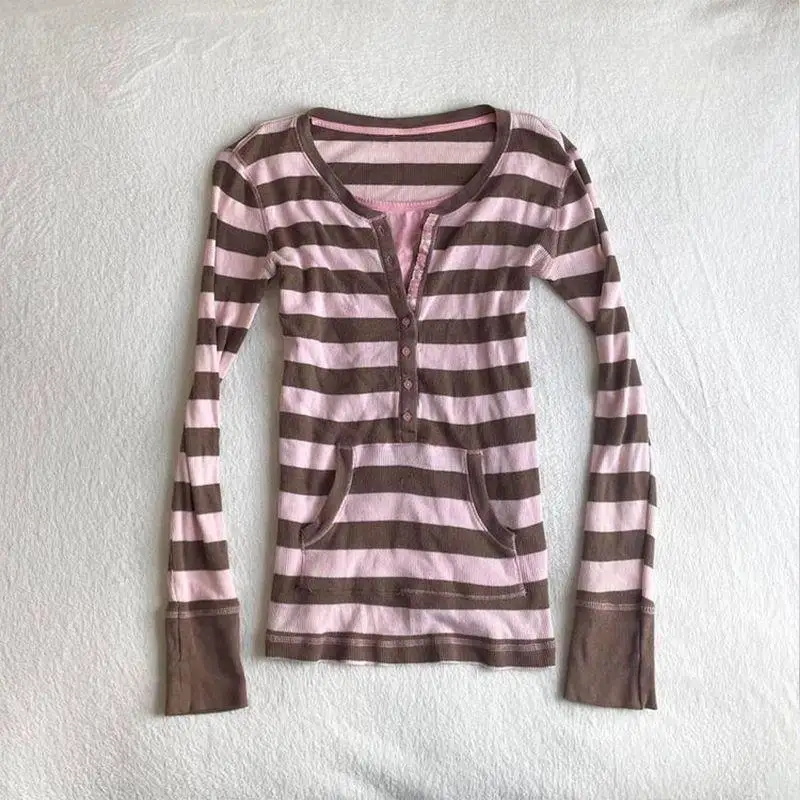 Vintage Fashion Korea - Winter T-shirt Gestreept Nep 2-delig Slim