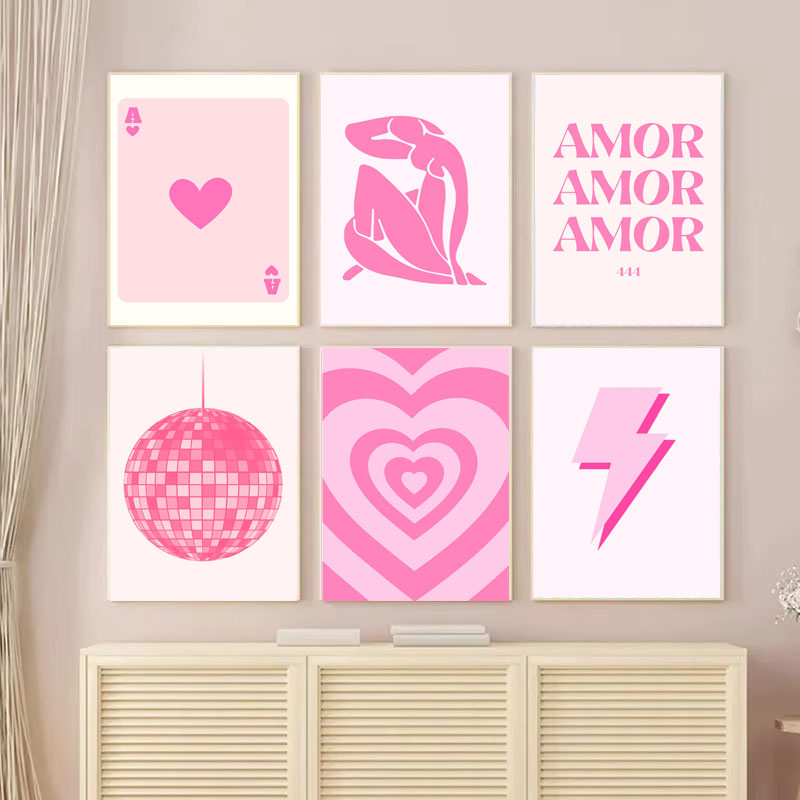 Vintage Fashion Art - 1pc canvas schilderij roze Matisse Academy