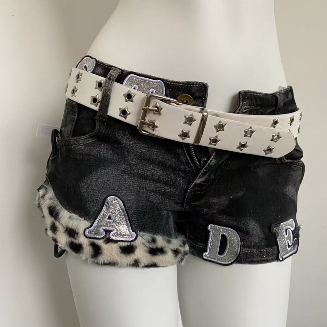 Vintage Fashion Jeans - Y2k Geborduurde Patch Denim Shorts Vrouw