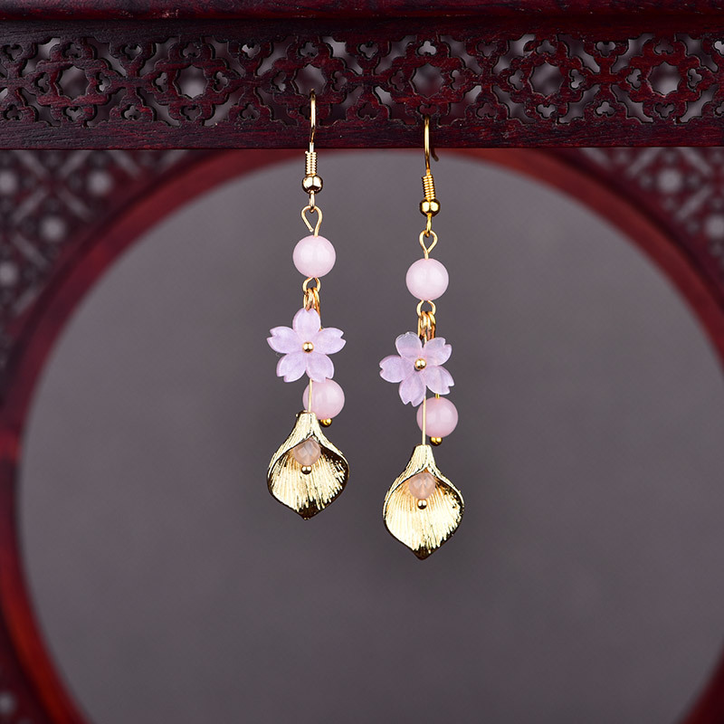 Vintage Fashion For Women - Roze natuurlijke jade bloem oorbellen vintage