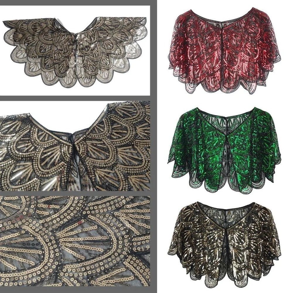 Vintage Fashion Art - Art Deco uitgeholde sjaal met kralen