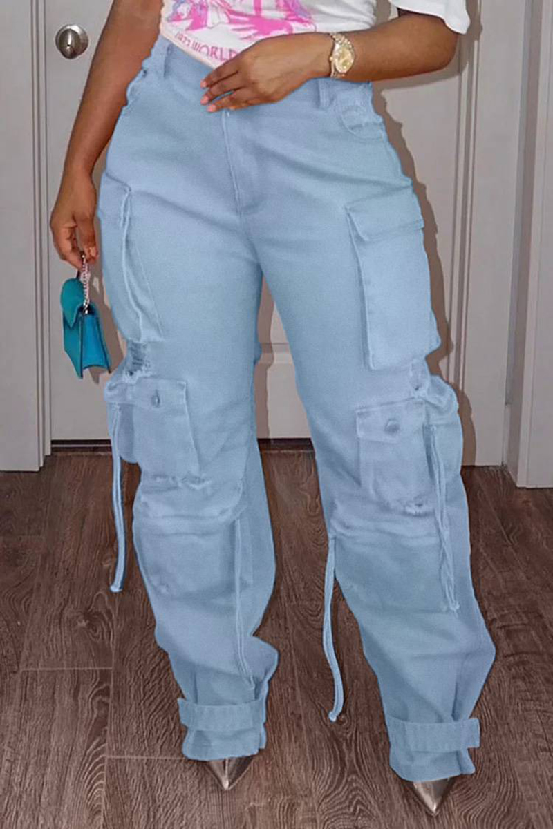 Vintage Fashion Jeans - Plus Size Cargo Denim Jeans Zakken