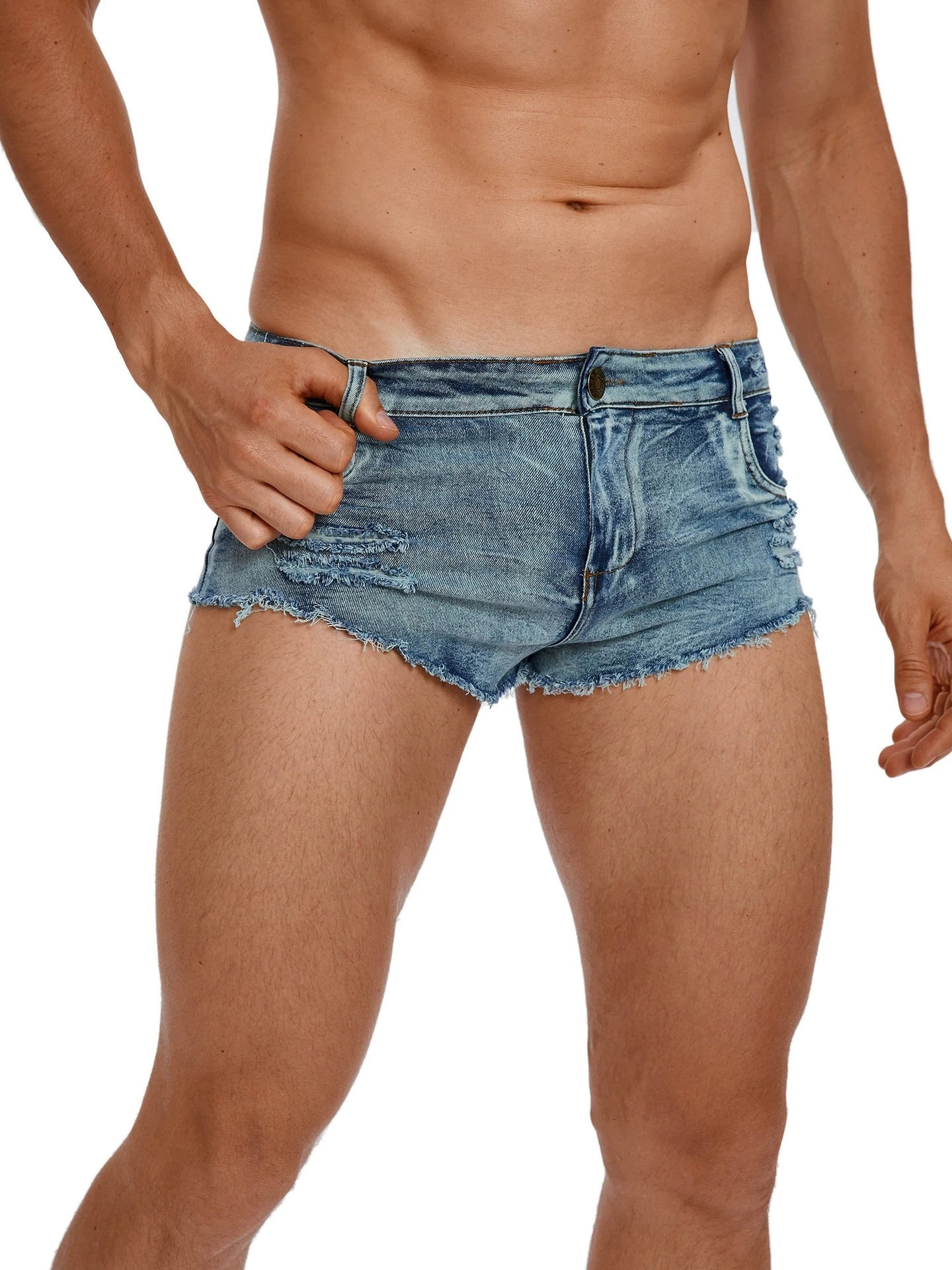 Vintage Fashion Jeans - Heren jeansshorts met lage taille, modezak,