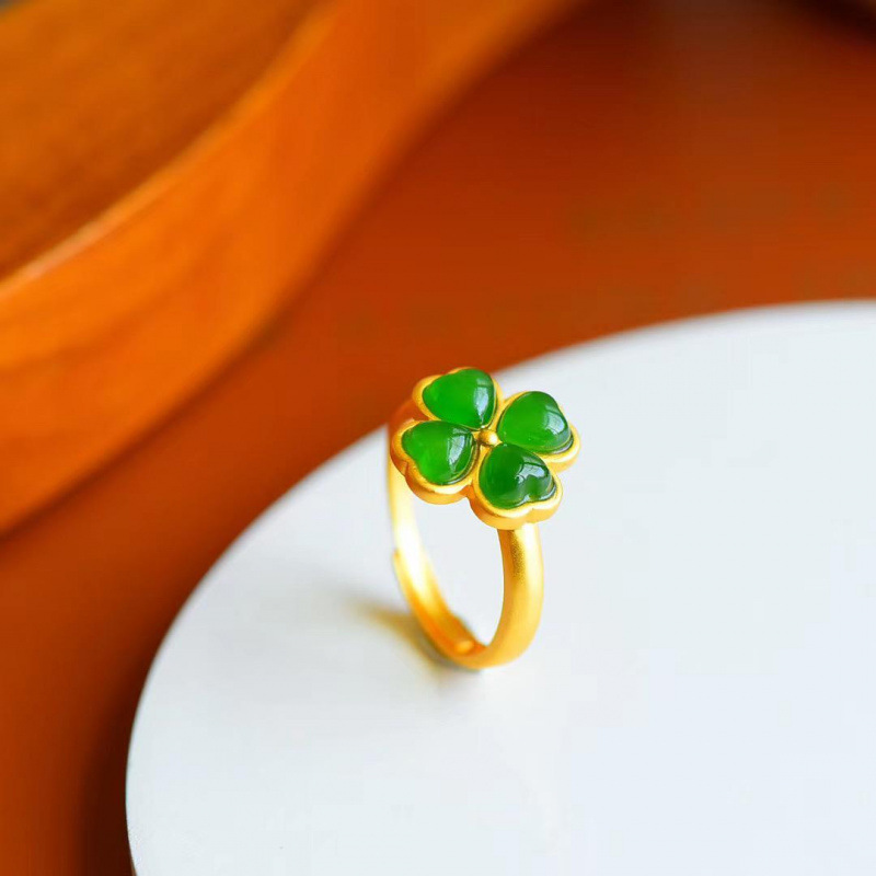 Vintage Fashion For Women - Natuurlijke Groene Jade Klavertje Vier Ring