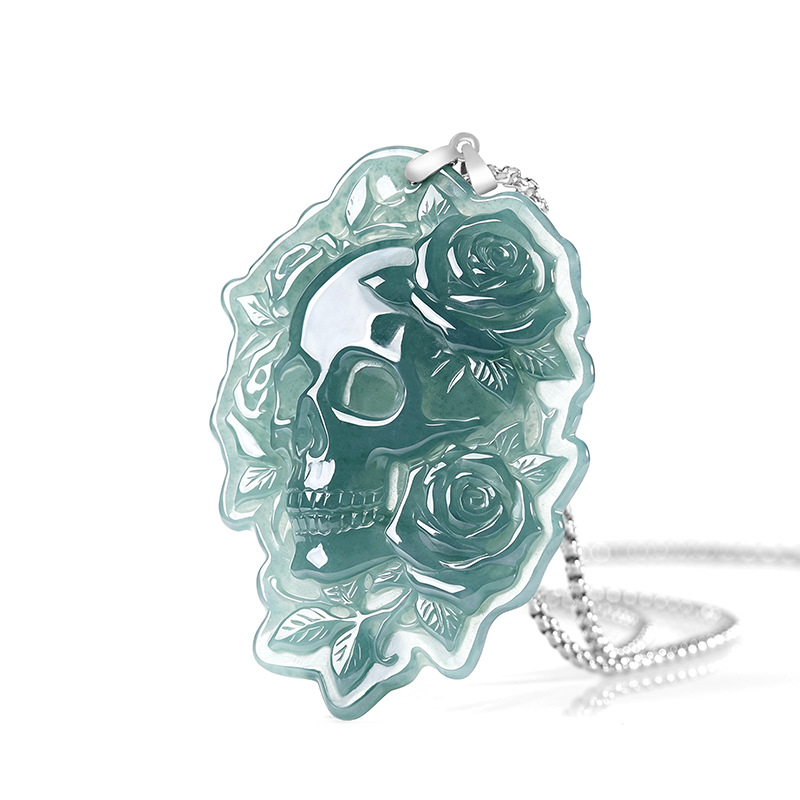 Vintage Fashion For Women - Natuurlijke Birmese Jadeiet Schedelhanger Ketting Mode