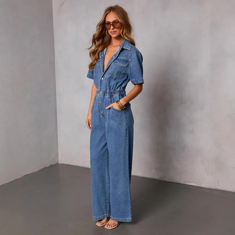 Vintage Fashion Jeans - Retro mode denim jumpsuits met korte