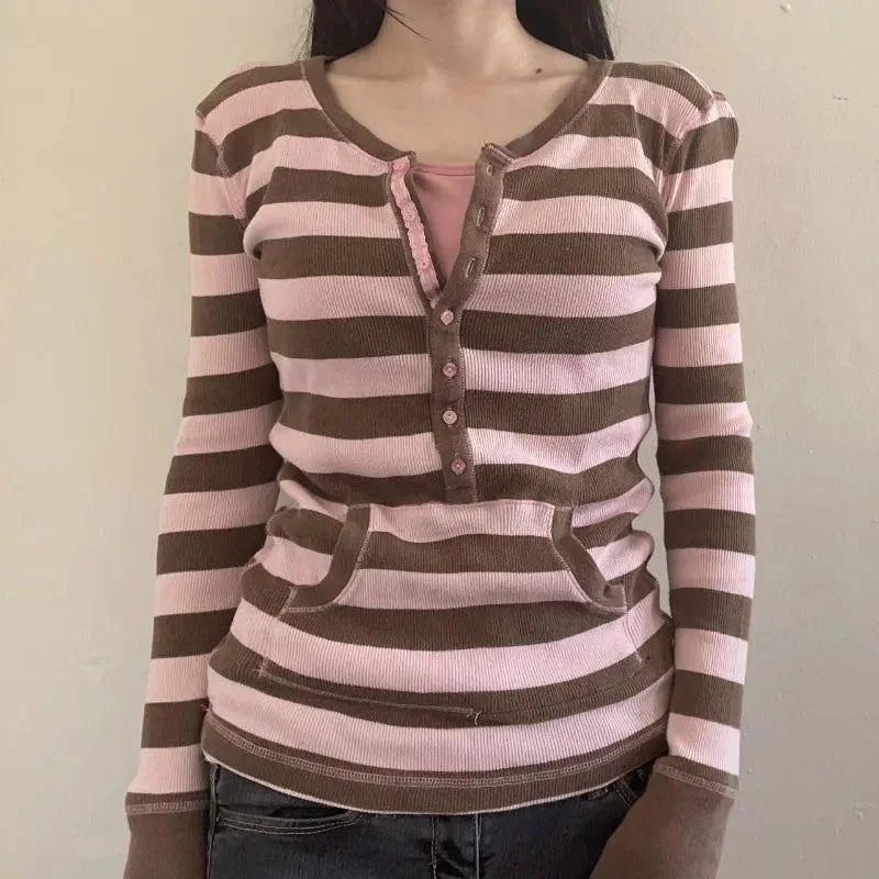 Winter T-shirt Gestreept Nep 2 - Vintage Fashion Korea recensie en prijs