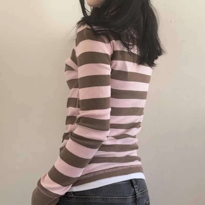 Winter T-shirt Gestreept Nep 2 - Vintage Fashion Korea recensie en prijs
